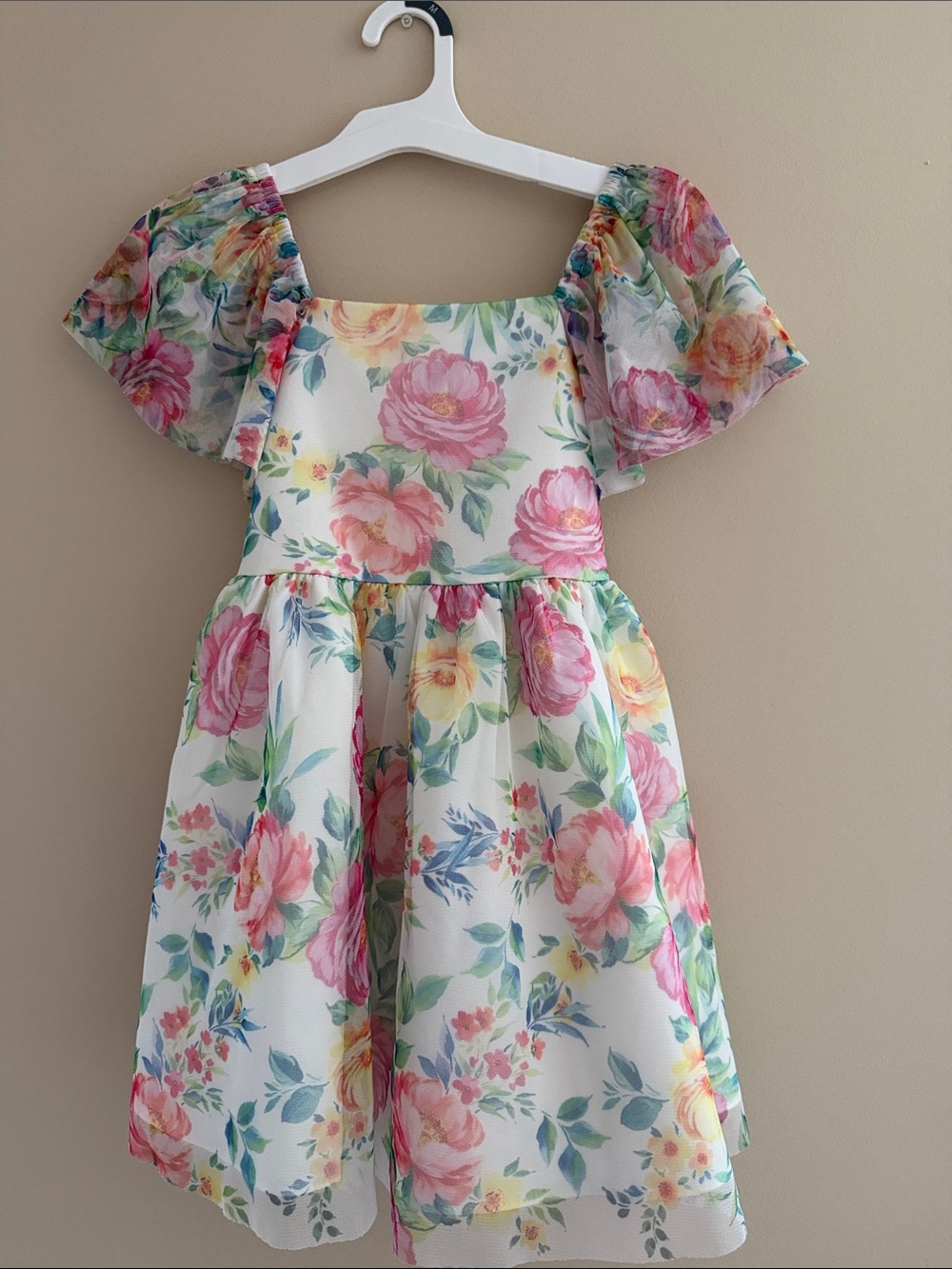 Girls Size 6 Floral Puff-Sleeve Girls' Dress - Pink & Multicolor